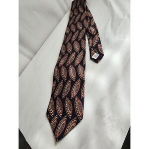 Fraser Thomson Mens Silk Necktie Black Burgundy Gold Geometric Pattern USA Made